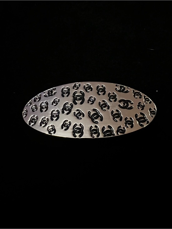 New ChaneI Silver With Multi Black Logo Alligator Hair Clip/ Barrette